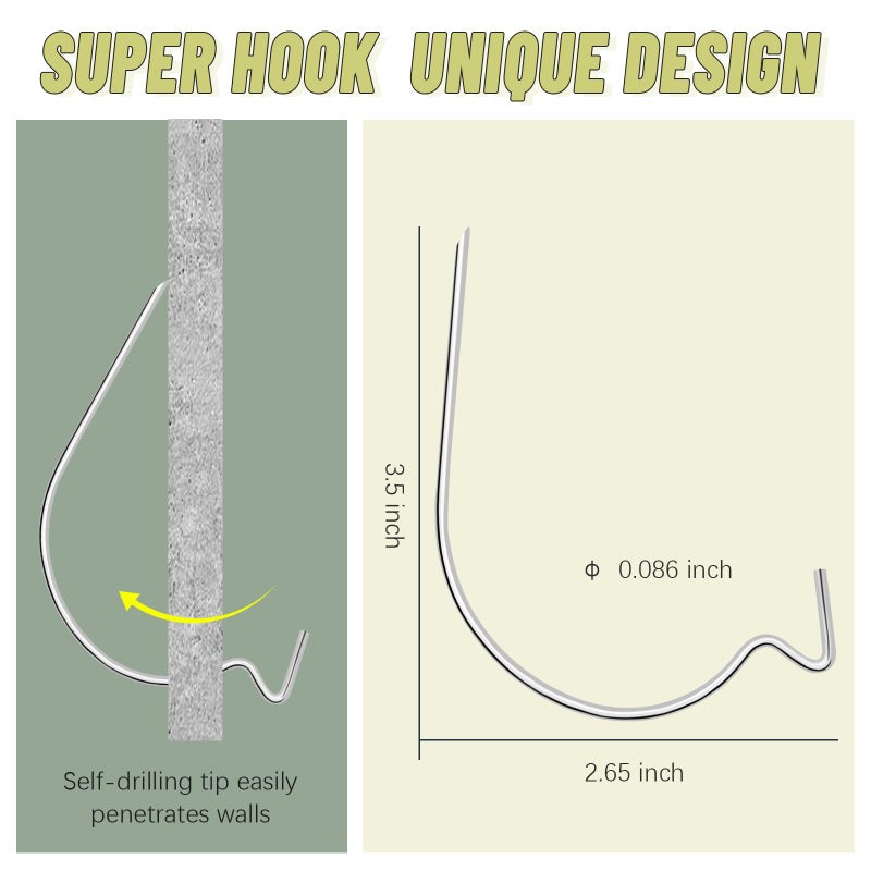 Furhua شماعة صور FURHUA Super Hooks، تعليق فني، ساعة، أرفف، مرايا، إطارات، أو مزارعات لديكورات المنزل والمكتب - فضي 20 قطعة - Image 2